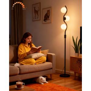 Lightdot 60IN Dimmable Black Floor Lamp Mid Century Standing Lamps with 3Pcs Warm White Bulbs Included Brightness Adjustable Modern Tall Lamp with 5Lbs Heavy Base for Bedroom/Sofa Beside/Corner Decor