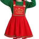Dormstop Kids Holiday Elf Costumes Deluxe Grils Christmas Elf Dress Set Christmas Party Dress Outfit (5-6 Years, Red)