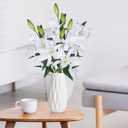 Lily Artificial Flowers Bulk 30 Long Stems 12 Silk Flower Heads Bouquet Wedding Decoration Indoor Home Decor DIY Floral Crafts Table Centerpiece Mothers Day Gift, 3pcs (White)