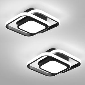 2 Packs Small Black Ceiling Light Square Modern LED Ceiling Lamp Cool White 6000K Hallway Lighting Fixtures for Bedroom Kitchen Living Room Study Hallway Small Asile Lamp Corridor Lights (Black)