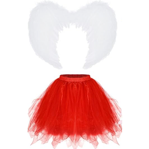 2 Pieces Cupid Halloween Women Costume Accessory Set, Halloween Red Women Costume Bow and Arrow Tutus Skirt Wings