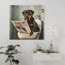 TcnBzydkij Square Canvas Bathroom Decor Rottweiler Dog Wall Decor Poster Animals Reading Newspaper Theme Bathroom Wall Art Print Toilet Wall Decor Home Gift 12x12inch Framed, style-1