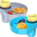 Kids Car Seat Snack Tray, 2PCS Travel Tray for Kids Car Seat with Cup Holder, Toddlers Road Trip Essential Travel Snacks Food Plate Tray for Stroller, Safety Seats (Blue+Gray)