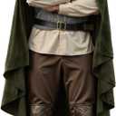 Medieval Hooded Cloak, Renaissance Cape with Hood, Wizard Witch Costume Robe, Sorcerer Halloween Cosplay Outfit (Green)