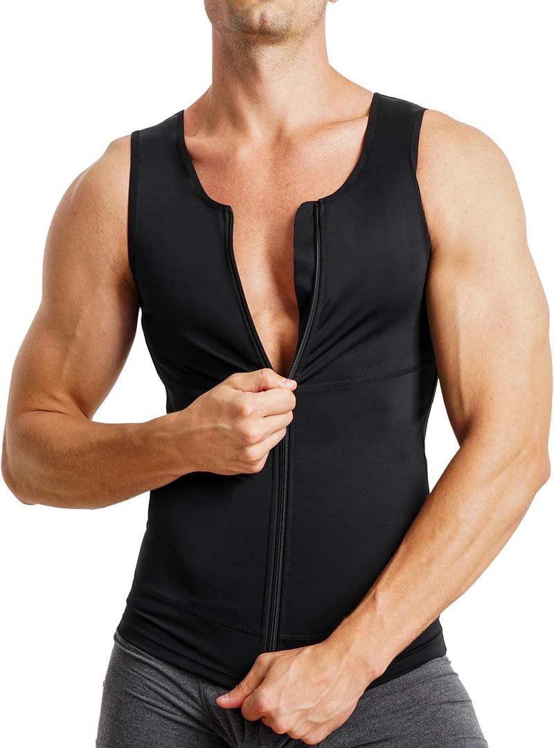 Mens Compression Shirt Belly Slimming Body Shaper Vest Sleeveless Zipper Undershirt Tank Top Shapewear for Stomach (XX-Large, Black)