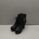 Women's Block Chunky Stacked Heel Ankle Booties Lace up High Heels Boots size 43, Black 