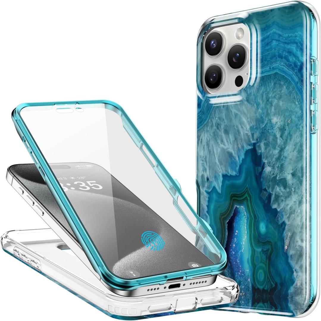 Esdot for iPhone 16 Pro Max Case with Built-in Screen Protector - Durable Hard PC Front Frame + Soft TPU Back Cover, Trendy Cute Designs for Women,Protective Phone Case 6.9" - Agate Stone