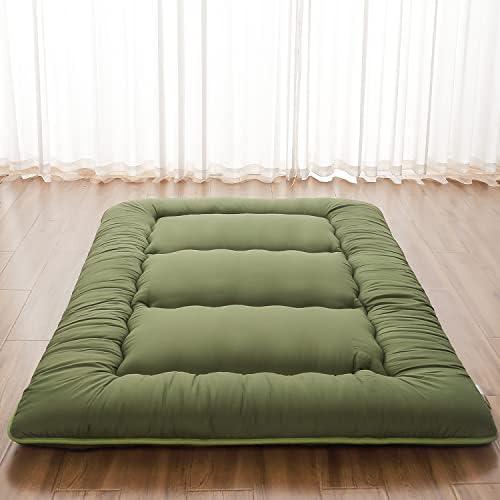 Zelladorra Japanese Floor Mattress, Futon Mattress with Portable Storage Bag and Washable Cover, Roll Up Thick Tatami Mat Suitable for Camping, Guest Room, Green, Full