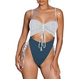 Viottiset Women's Cut Out Drawstring One Piece Swimsuit Cheeky High Cut Bathing Suit, Size Large