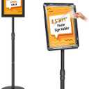 Sign Holder Stand 8.5x11 Inch, Adjustable Sign Stand with 360 Rotated Frame, Floor Standing Sign Holder, Snap-Open Frame Display, Outdoor Indoor Poster Display for advertising, Malls, Black