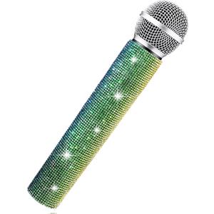 Sanwuta Fake Microphone Prop Sparkly Bling Rhinestones Plastic Play Microphone Pretend Glitter Bedazzled Mic for Cosplay Party Costume(Gradient)