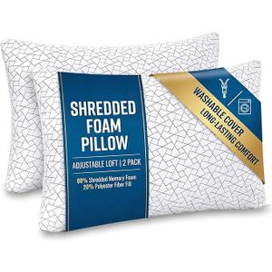 Meoflaw Adjustable Memory Foam Pillows: 2 Pack Queen Size Shredded Foam Bed Pillow for Sleeping with Removable & Washable Pillowcase for All Sleep Positions