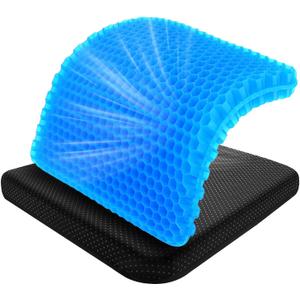 MACEVIA Gel Seat Cushion for Long Sitting, Breathable Gel Chair Cushion Cooling Pressure Relief Cushion Soft Chair Pads for Wheelchair, Office Chair, Car Seat, Home (16.5x16.5x1.6 inch)