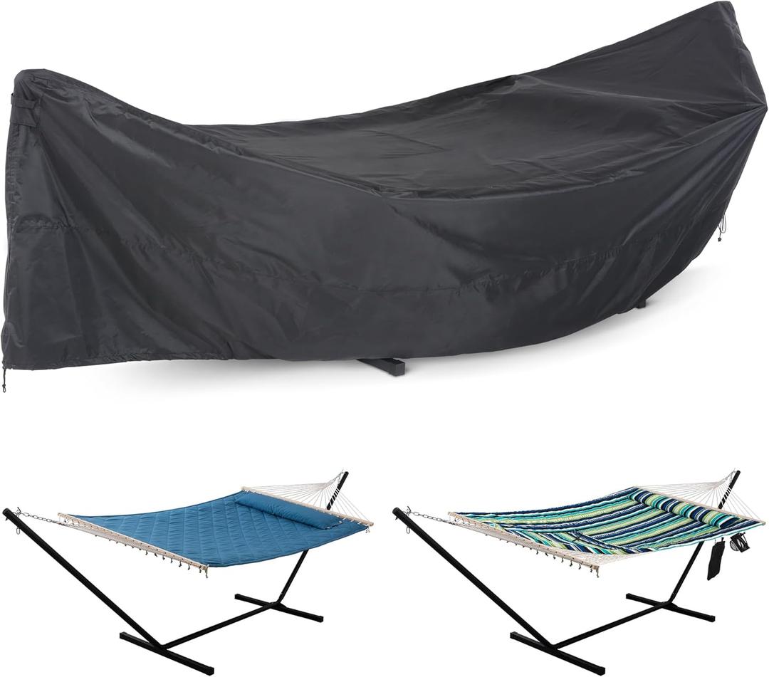 ANOW Heavy Duty Waterproof Hammock Cover for 12FT Stand, Premium PU Fabric with Windproof Buckle & Air Vents, All-Weather Protection, Grid Black