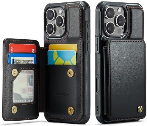 Vinich for iPhone 16 Pro 6.3" Wallet Case with Card Holder, RFID Blocking Credit Slots Kickstand Shockproof Phone Cover for Women Men, Black