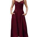 YHHOWEP Women's Formal Midi Dress Wedding Guest Corset Sleeveless Elegant Cocktail A Line Flowy Dresses Semi Formal Sundress with Pockets Burgundy M (Red)