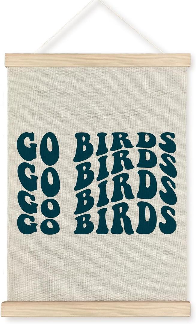 JOQUXI Football Go Birds Motivational Wooden Poster Hanger Frame, Sports Wall Art Decor, Wooden Hanging Frame for Home Game Room Living Room, 12x16 Inch (Trendy Retro Groovy)