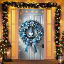 3 x BlissYard Winter Door Banner Set 35x71 Inch Gnome Christmas with Blue Striped Ribbon and Poinsettias Home Porch Decoration Festive Gnome Front Door Wall Hanging Party Holiday Outdoor Decoration
