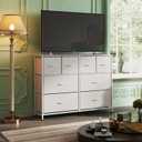 WLIVE Dresser for Bedroom with 8 Drawers, Wide Fabric Dresser for Storage and Organization, Bedroom Dressers, Chest of Drawers for Living Room, Closet, Hallway, White, 11.8"D x 39.4"W x 30.4"H