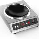 1800W Electric Wok Used For Home And Commercial,Induction Wok With Concave Surface Stainless Steel Strong Power Dual Control Mode 10 Power And Temp 24H Timer Induction Cooktop For Cooking