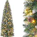 Homde Pencil Christmas Tree 6 Foot Pre-Lit Artificial Christmas Tree with Flocked Snow Pine Cone 160 Warm White Lights Holiday Decor