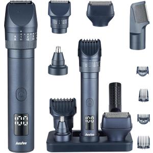 Beard Trimmers Kit for Men Precise Dial Adjustable 20 Lengths, 5-in-1 Electric Shavers and Hair Clippers Set - Body Nose Ear Mustache Hair Trimmers Razors Waterproof Wet/Dry - USB-C Charging Dock (Blue)