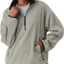 Yioaga Women Oversized Fleece Jacket Casual Half Zip Pullover Sherpa Sweatshirts Fall Winter Warm Outerwear with Pockets(Light-Grey, M)