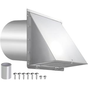 8 Inch Wall Vent,Hooded Wall Vent with Screen and Damper,Outdoor Wall Exhaust Vent Cover Exterior Wall Mount Cap for Kitchen Range Hood HVAC Duct Dryer Air Ventilation,Stainless Steel