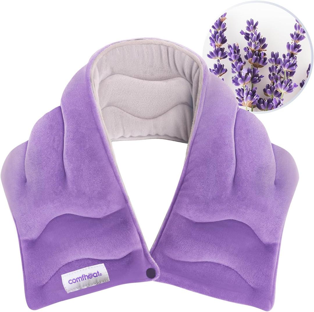 Neck Heating Pad Microwavable for Pain Relief, Moist Hot Compress Microwave Neck Warmer Wrap for Sore Muscles Relief, Lavender Aroma, 25 x 5.7 Inches, Purple