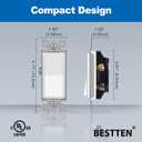 6 x BESTTEN 10 Pack 3-Way Decorator Light Switch, 15A 120/277V, Single Pole or Three Way, Rocker Paddle Wall Switch, On/Off Rocker Interrupter, UL Listed, White