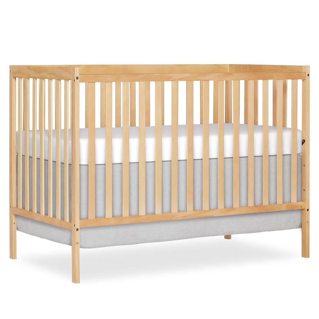 Dream On Me Synergy 5-in-1 Convertible Full-Size Baby Crib with Toddler, Day & Full Bed Conversion in Natural, GreenGuard Gold & BSA, 3 Mattress Heights, Sustainable Pinewood