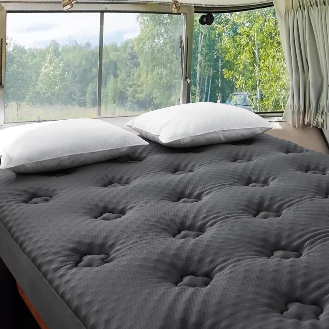 Hansleep RV Short Queen Mattress Pad Topper Memorry Foam, Camping Queen Foam Mattress Topper Viscose Derived from Bamboo, RV Mattress Pad Cover for Back Pain Relief, 60" x 75", Charcoal Grey