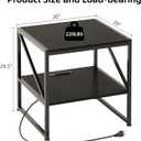 End Table with Charging Station, 20 Inch Square Printer Stand with USB Ports & Power Outlets, Mini Fridge Stand with 2-Tier Storage Shelf Adjustable, Industrial Wood Nightstand for Small Spaces, Black
