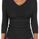 ANRABESS 3/4 Sleeve Shirts for Women V Neck Ribbed Knit Slim Fitted Tops Basic Tshirt 2026 Summer Casual Tees Trendy Outfits (Black, M)
