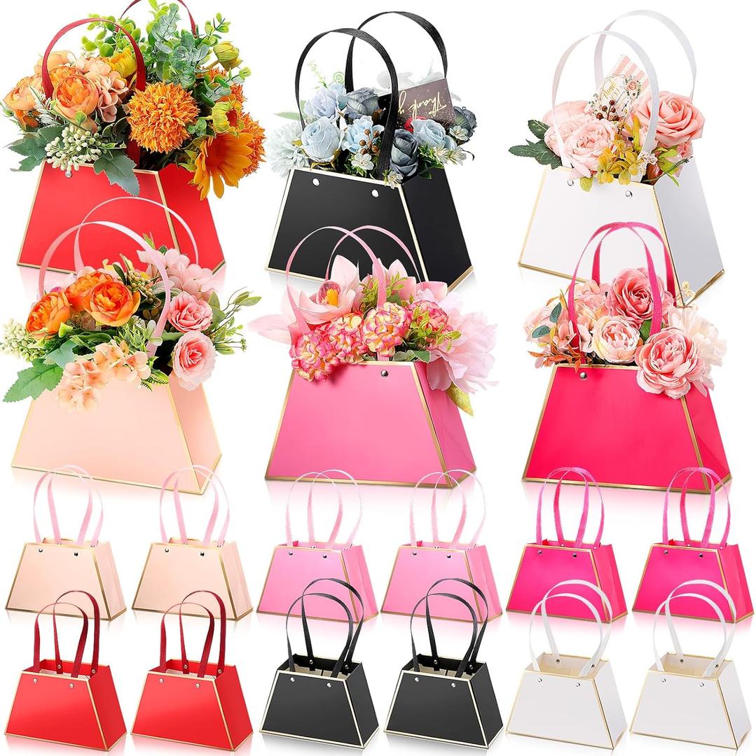 TaoBary 18 Pcs Valentine's Day Floral Bouquet Boxes for Arrangement Wedding Party Centerpieces Boxes Portable Flower Paper Gift Wrapping Bag Bulk with Handle for Wedding Bridal Shower(Lovely)