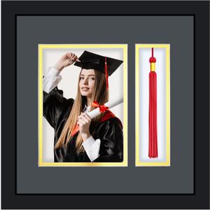 Graduation Photo Frame 4 x 6 with Tassel Holder for Pictures Photo Frame Elegant Double Mat 2026 Graduation Decor Gift for Graduate (Black)