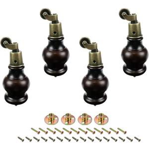 LC LICTOP Eucalyptus Wood Furniture Legs Wood Sofa Legs Replacement Round Gourd Wooden Turned Feet with Caster Wheels Height 120mm/4.72", 4PCS