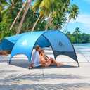 Beach Tent - Beach Shade Canopy Compact Fold (16.9x3.9), Own Patent, 360 Ventilation, Large Side Storage Pocket, UV Protection Portable Sun Shelter for Beach (Blue, 90.5*59*53 with 74.8*74.8 sail)