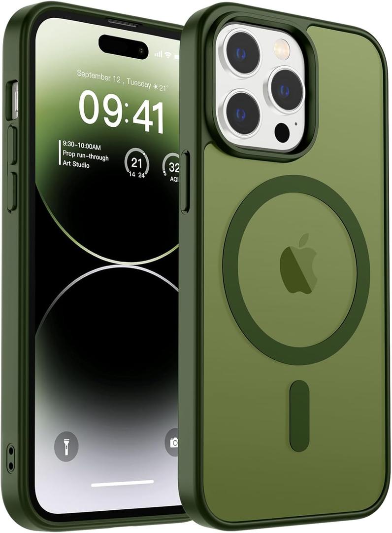 Zapica Magnetic for iPhone 14 Pro Case, [Compatible with MagSafe] [Military Grade Drop Protection] Translucent Matte Shockproof Anti-Scratch Phone Cover, Cangling Green