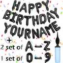 76pcs Happy Birthday Balloon Banner, Black Balloons Letters, Personalized 16" Mylar Foil Birthday Decorations includes 2 Sets A- Z, 1 set Number 0-9 and "HAPPY BIRTHDAY" letters (with Balloon Pump)
