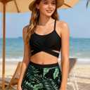 Dearnow Girls Swimsuit Size 7-8, Big Kid, Black Tropical Print 3 Piece Bikini Set with Shorts