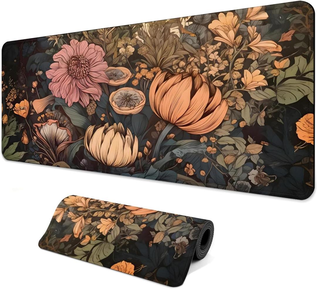 Gaming Mouse Pad with Anti-Slip Rubber Base, Extended Large Computer Mouse Mat with Stitched Edges, Long XL Anime Mousepad for Laptop and Keyboard, 31.5 x 11.8 inch (Wildflowers), 31.5L x 11.8W inches