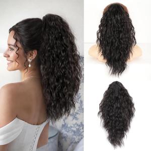 Isaic 18 Inch Claw Clip Ponytail Extension Volumizing Wavy Hairpiece for Thin Hair, Natural Looking Synthetic Ponytail for Daily Use (Black Brown)