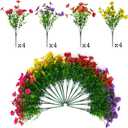 2 x 16 Bundles Artificial Flowers Outdoor Spring Summer Decoration Fake Silk Colorful Daisy Eucalyptus Realistic UV Outside Faux Plants for Garden Porch Window Box Home Decor(Red Yellow Pink Purple)