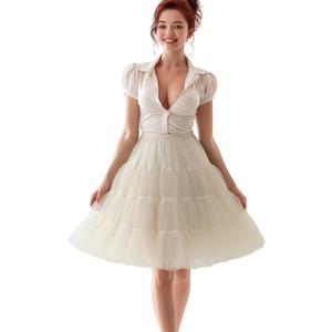 CHERRY LOVE Knee Length Petticoat 50S Vintage Underskirt 26inch Crinoline Petticoat Short Slips (Small-Medium, Ivory)