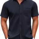 COOFANDY Mens Short Sleeve Casual Button Down Shirts Summer Untucked Dress Shirts with Pocket M, Color: Navy Blue