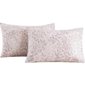 ECOCOTT 2 Pack  Floral Pillowcase Queen Size, 100% Cotton Pillow Covers with Envelope Closure (Queen, 20"x30")