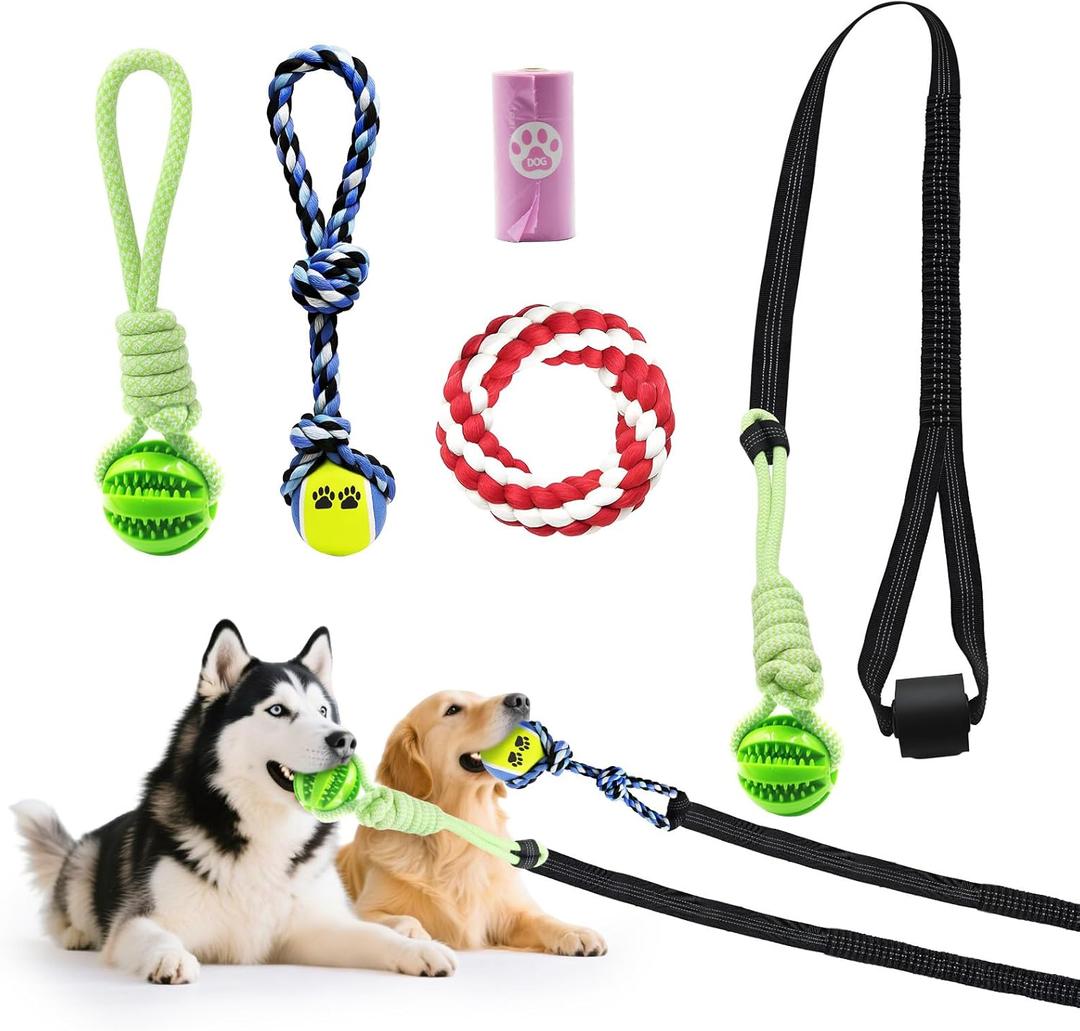 Dog Outdoor Bungee Solo Hanging Toy, Tether Tug of War Toys for Pitbull Small Large Aggressive Chewers Dogs to Exercise, Extra Durable Interactive Tug Toy, Dog Rope Toys (3 Chew Ropes)