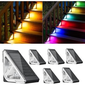 Solar Step Lights for Outside, 6 Pack Stair Lights Outdoor Waterproof with RGB & Warm White Mode, Auto ON/ Off LED Step Lights Outdoor Solar Powered for Step Stair Patio Yard Porch Frontdoor