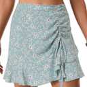 Vrtige Women's Boho Floral Print High Waist Drawstring Ruffle Hem Summer Mini Skirt (Blue, S)